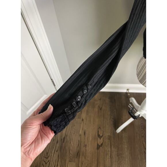 Free People black button down Large Peaseant Pullover W-tie closure BOHO - Picture 4 of 8